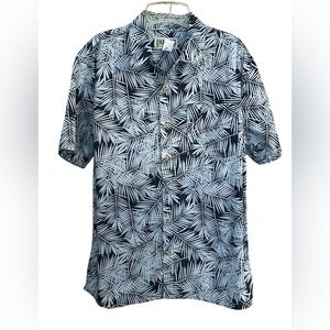 Haband mens Hawaiian tropical blue Palm button down shirt‎ size M Short Sleeve